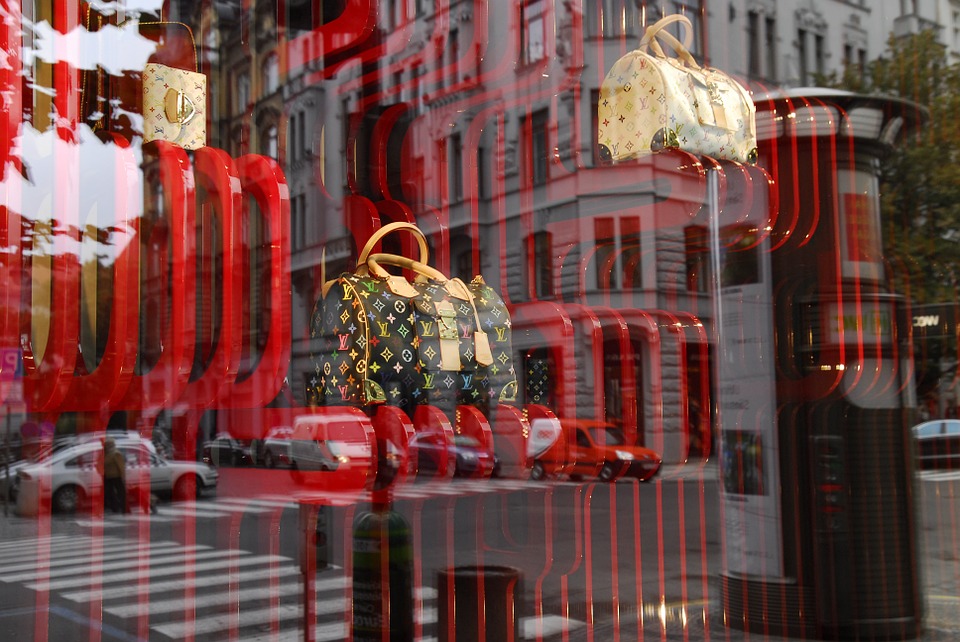 window showcasing bags